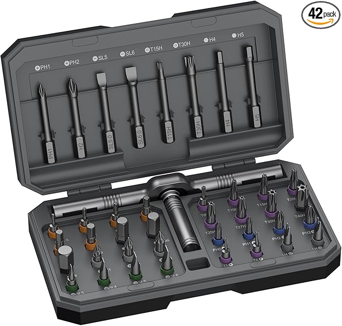 42 in 1 Magnetic Screwdriver Set, DIY Ratchet Screwdriver Set, Multi Bit Magnetic Drive Set with Detachable Ratchet Handle Portable Compact Repair Tool Kit for Furniture Computer Bicycle