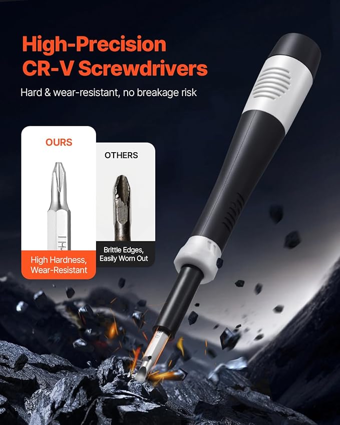 VEVOR Screwdriver Set, 59-Piece Small Precision Screwdriver Set with Phillips, Flat Head, Torx, Pentalobe Bits, Tweezer for Men, Mini Cleaning Repair Tool Kit for iPhone, MacBook, Laptop, Computer