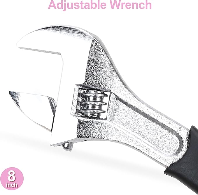 FASTPRO 5-Piece Pink Utility Pliers Set with Storage Bag, Includes Groove Joint, Diagonal, Long Nose, Slip Joint Pliers and 8" Adjustable Wrench