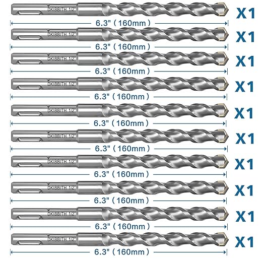 10-Piece 1/2" SDS Plus Drill Bits Rotary Hammer Drill Bit Set, Carbide Tipped for Drilling Concrete Cement Porcelain Tiles Ceramic Pots Stone Brick, Diameter 12mm, 160mm Long, SDS Plus Shank.