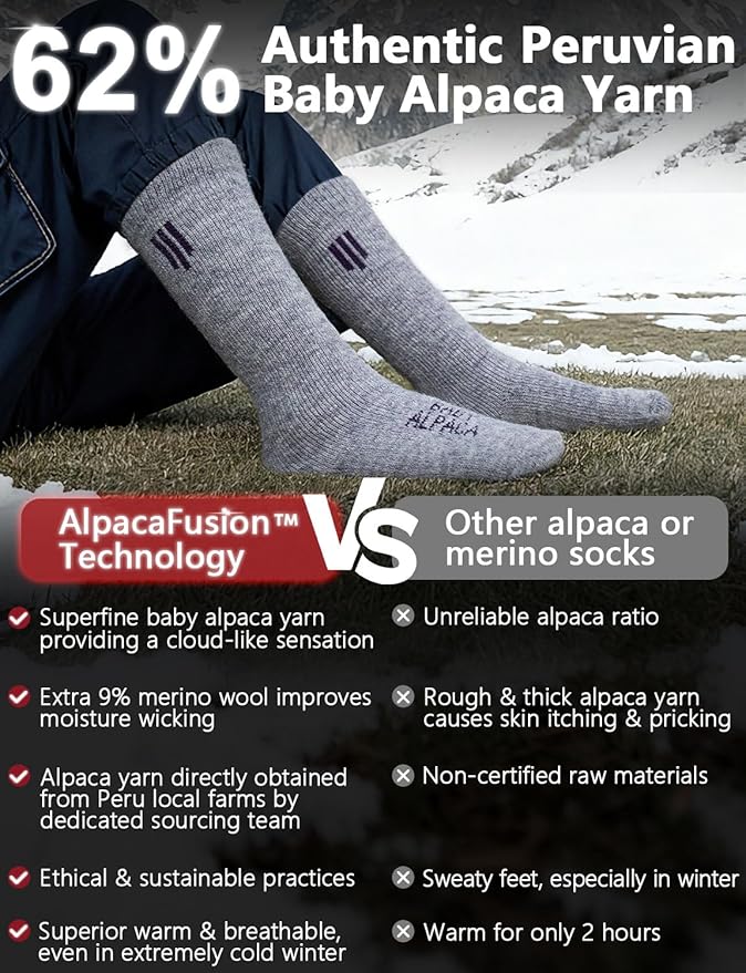 Alpaca Wool Boot Socks Men and Women, Heavyweight Thick Thermal Socks Cold Weather Hunting Hiking, Moisture Wicking