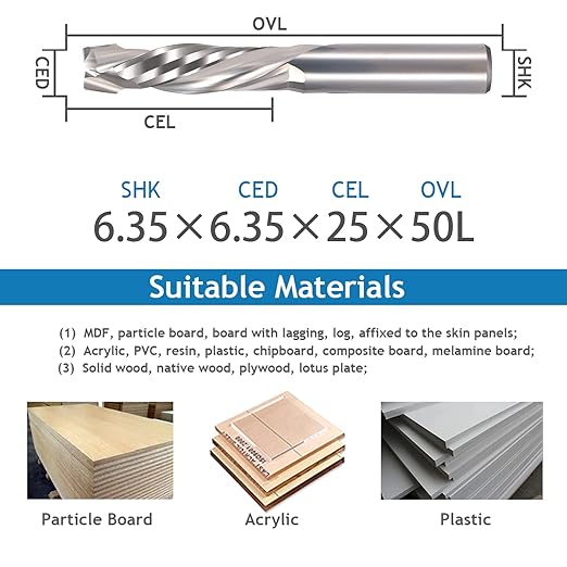 Spiral Router Bits Up Down Compression Bit 1/4 inch Cutting Diameter, 1" Cutting Length,1/4 inch Shank Solid Carbide CNC End Mill for Wood Carving Engraving Grinding Grooving
