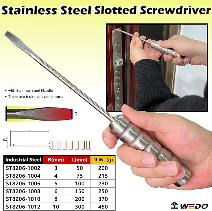 WEDO Stainless Steel Slotted Screwdriver, Flat Head Screwdriver, Corrosion Resistant, Rust Proof, 5 * 100mm