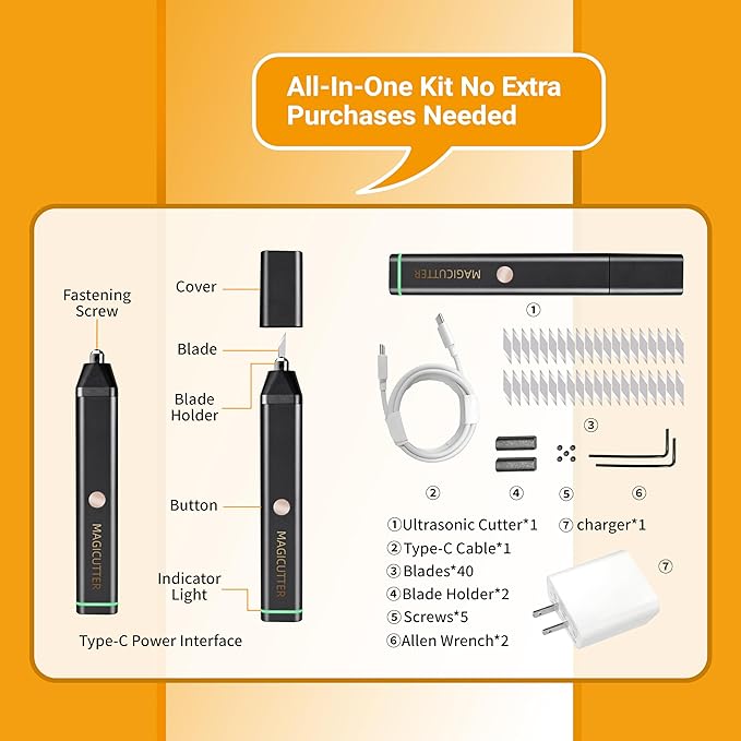 Ultrasonic Knife Cutter, Multifunctional Plastic Cutting Tool with 40 Pcs Replacement Blades,Operates only When plugged in No Battery Needed