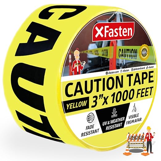 XFasten Yellow Caution Tape Roll, 3 in x 1000 ft, Thick and Durable Yellow Safety Tape for Barricades, Construction, Warning, and Hazard Areas ??Easy to Loop, Weatherproof, and Fading-Resistant