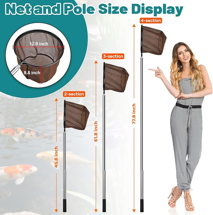 65 Inch Adjustable Pole with Net and Hook Multi-functional Pole Net Hook Tool Pool Skimmer Pole Net and Sturdy Truck Cargo Retrieval Pole Combo for Pool, Pond, Hanging and Removing Heavy Items