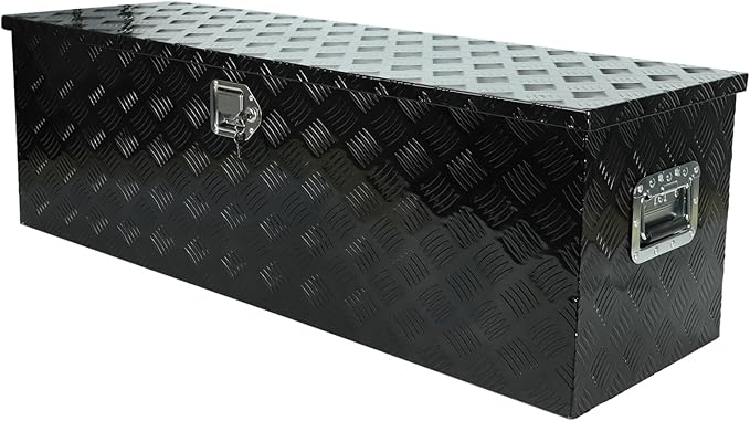 confote 48" Heavy Duty Aluminum Stripes Plated Tool Box Pick Up Truck Bed RV Trailer Toolbox Waterproof Square Storage Organizer with Side Handle, Lock with Keys -48"x 15"x 15"竊똁lack