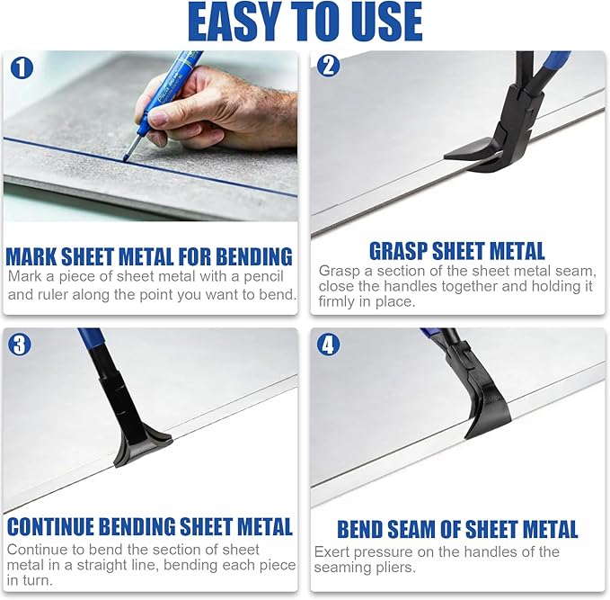 XJX 3-Piece Sheet Metal Hand Seamers, Bending Metal Hand Tools Straight, 45째and 90째 Sheet Metal Bending Pliers Set
