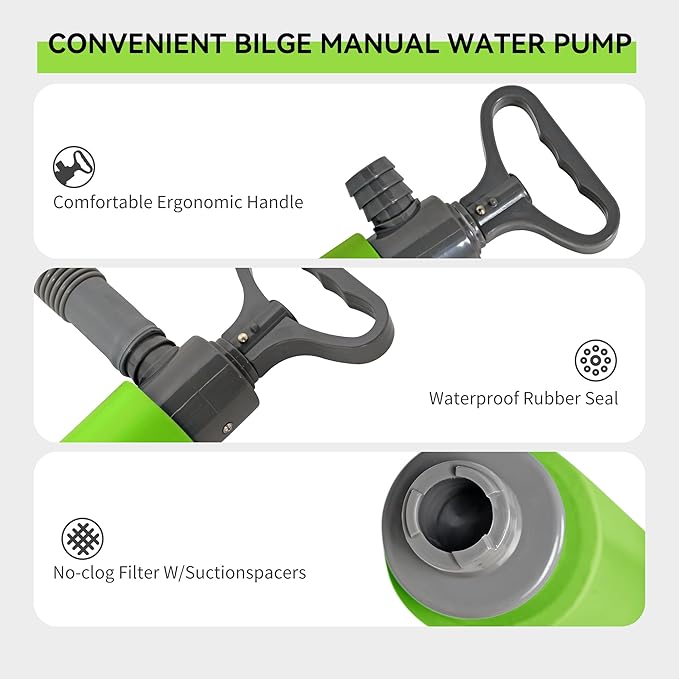 Manual Bilge Pump for Boats Kayak Canoe - Portable Siphon Pump, Kayak Bailer with Reversible Hose,Green,17 Inch