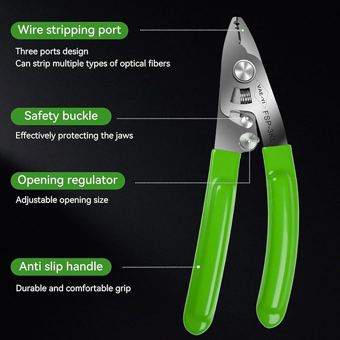 VAE쨌YI 2024 New Fiber Stripper with Kevlar Scissors function, Fiber Stripper, Cable Stripper,Stainless Steel, Fiber Optic Tools,Fiber Stripping Tool(FSP-3KL)
