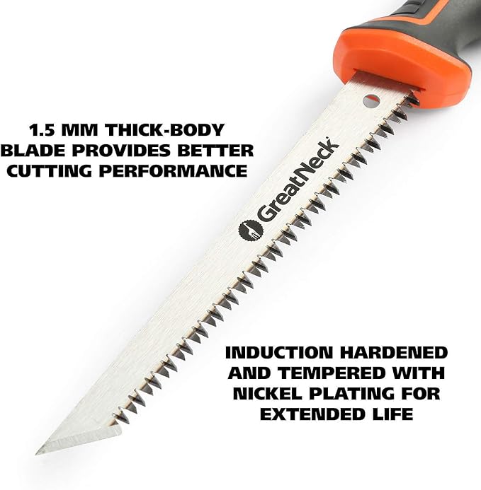 GreatNeck 74029 Drywall Jab Saw, 6-1/2” Blade Keyhole Saw, Ergonomic Anti-Slip Handle, Tri-Bevel Teeth for Cutting Sheetrock, Wallboard, Plywood