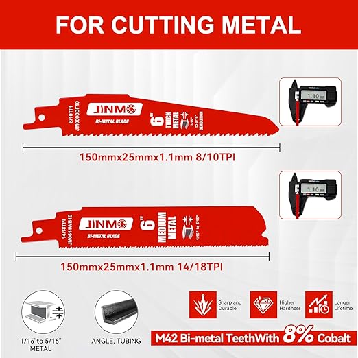 6 Piece Reciprocating Saw Blade Set - for Nail-Embedded Wood and Metal Cutting/Demolition Applications - Variety of TPI, 6 and 9 Inch Lengths - Compatible with Diablo Bi-Metal Blades DS006S