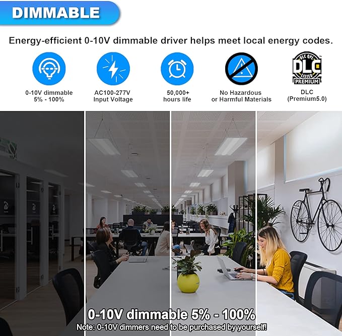 Cortelco 2x2 LED Troffer Light??0W/25W/30W/35W/40W,Up to 6000 Lumens,4 CCT Selectable 3000K/3500K/4000K/5000K,0-10V Dimmable Drop Ceiling Panel ??100-277V,ETL & DLC Listed,Commercial Grade,4-Pack