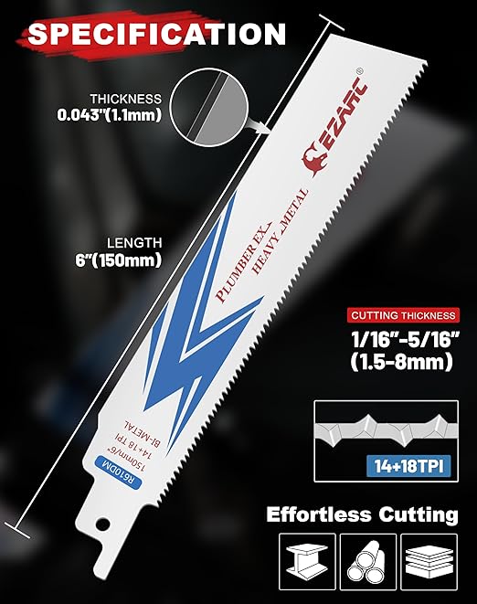EZARC Reciprocating Saw Blade, 6-Inch Bi-Metal Sawzall Blades 14+18TPI for Steel Demolition R610DM (5-Pack)