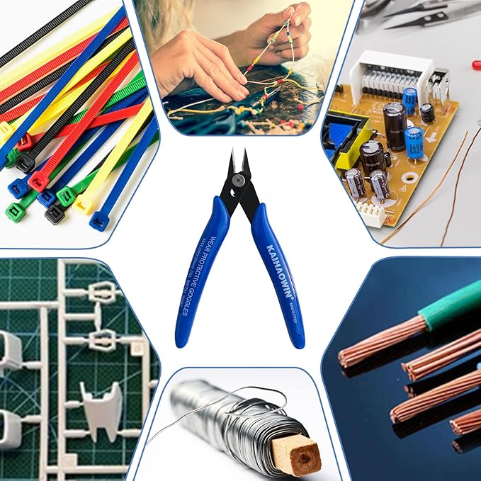 Small Wire Cutters 10 Pack- KAIHAOWIN 170 Wire Flush Cutters Wire Clippers Nippers Clean Cut Pliers Side Cutter Diagonal Cutting Pliers for Electronic Floral Heating Wire Model Sprue Soft Copper, Blue