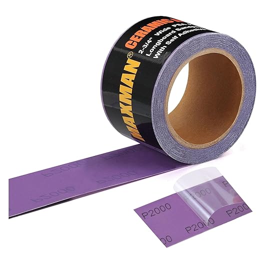 MAXMAN 2000 Grit Sandpaper Roll, PSA Purple Film Ceramic Longboard Sand Paper, 2-3/4" Wide Continuous 20 Yard Long Continuous Roll, Self Adhesive Stickyback for Auto, Wood, Metal, Hand Sanding Blocks