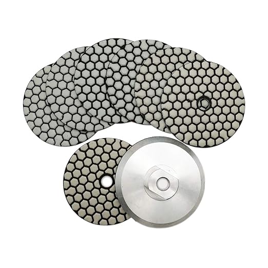 SHDIATOOL Dry Diamond Polishing Pads 4 Inch Set of 7 Pieces Plus Alu Backer for Granite, Marble, Stone Sanding and Grinding