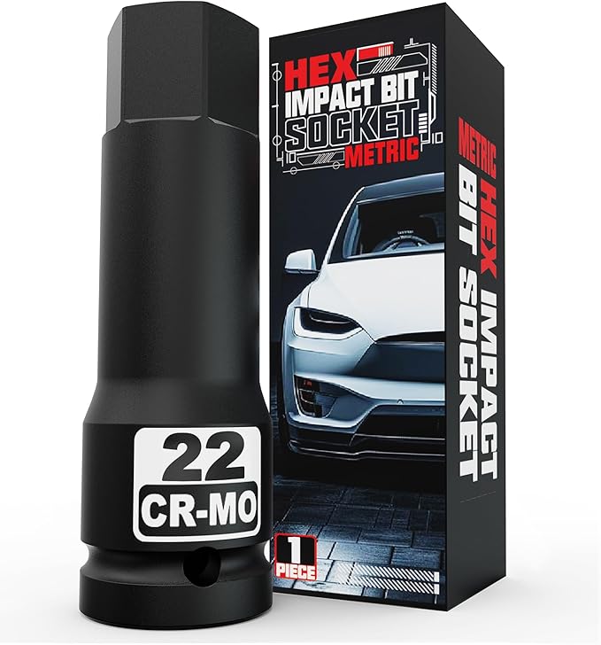 1/2" Drive 22 mm Hex Impact Bit Socket, H22 Allen Bit Socket, Metric, Cr-Mo Steel, Automotive Repair Industrial Maintenance and DIY Enthusiasts Alike