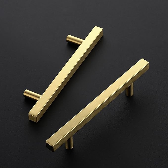 Ravinte 20 Pack 4 Inch Cabinet Pulls Gold Sqaure Kitchen Cabinet Handles Gold Cabinet Hardware Stainless Steel Drawer Pulls 6-2/5 Inch Overall Length with Mounting Template