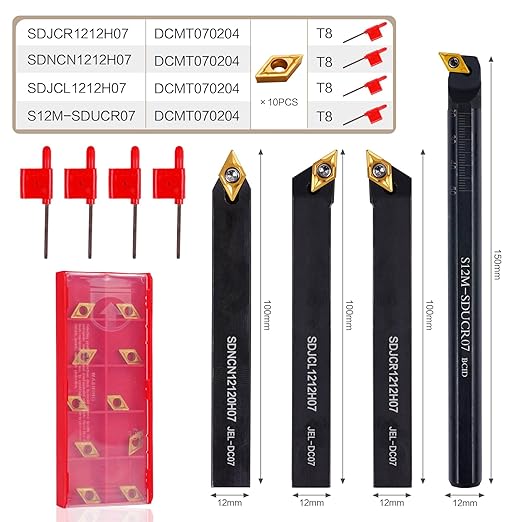 Indexable Lathe Turning Tool 14Pcs Kit 1/2" (12mm) Shank, Includes 4Pcs Metal Lathe Tool Holders and 10Pcs Carbide Inserts for Turning Boring Grooving Cutting Threading Carbide Turning Tool