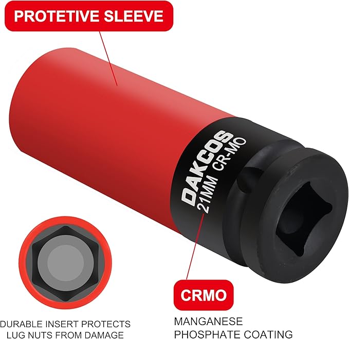2pcs 21mm Impact Lug Nut Socket, 1/2 inch Drive, with Protective Sleeves,CR-MO