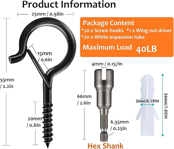 20 PCS Q-Hanger Screw Hooks with Safety Buckle Design Christmas Lights Hanger Hooks, Easy to Release, Include 1 Wing Nut Driver