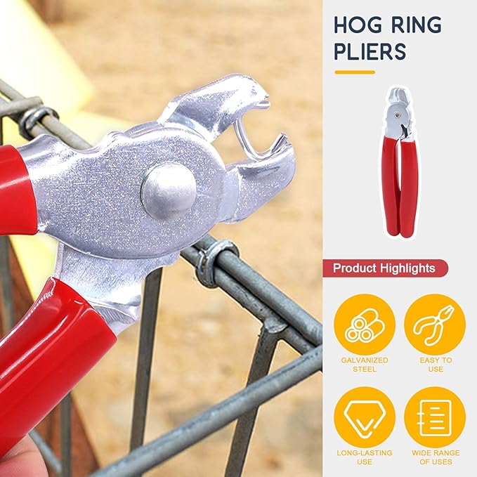 Hilitchi 360Pcs Galvanized Hog Rings with Straight Hog Ring Pliers and Protective Gloves Set Professional Upholstery Installation Tool for Bungee Shock Cords Animal Pet Cages Bagging and More