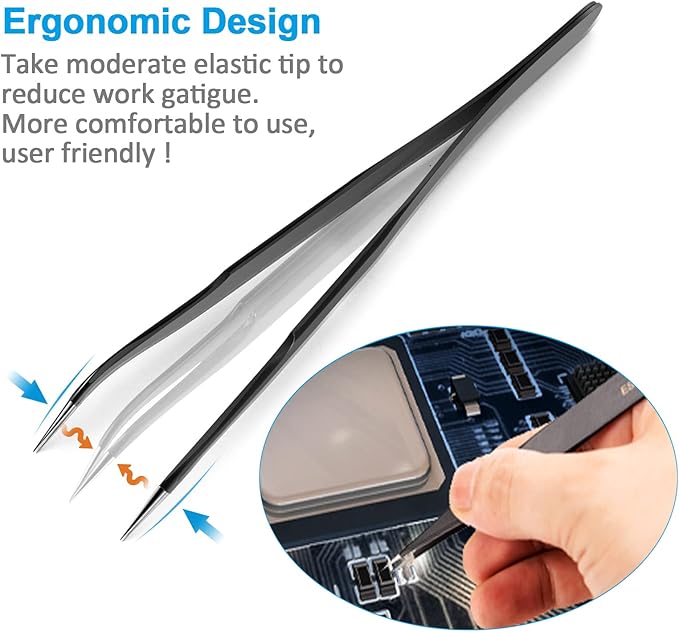 YHYZ 6PCS Precision Tweezers Set, Upgraded Anti-Static Stainless Steel Precise Tweezers (Fine, Curved, Flat), Perfect for Craft, Electronic, Soldering, Model, Hobby, Jewelry Making, Laboratory
