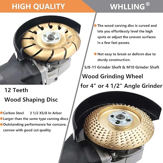 4PCS Wood Grinding Wheel for 4" or 4 1/2" Angle Grinder, 12 Teeth Wood Shaping Disc, Circular Saw Blade with Replacement Chain for Woodworking Cutting, Carving, Shaping and Sanding Grinding Wheel