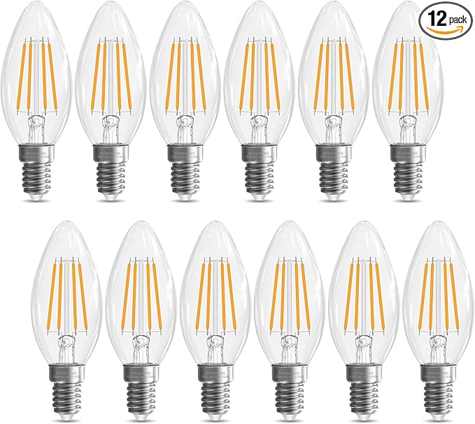 E12 Candelabra Bulb 40 watt Equivalent, E12 LED Bulb Non-Dimmable Chandelier Light Bulbs, B10 Candle Light Bulbs 2700K Soft White, 90+CRI, 400LM, Cear Glass, 12 Pack