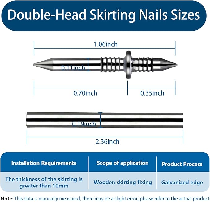 400 Pcs Double Headed Nails and Invisible Screws | Double-Head Skirting Thread Seamless Nail for Baseboard, Trim & Solid Wood