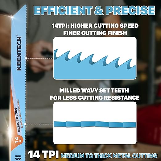 KEENTECH 6 Inch Bi-Metal Reciprocating Saw Blade 5-Pack for Clean Metal Cutting, 14 TPI, Fits Milwaukee Sawzall and Other Reciprocating Saws
