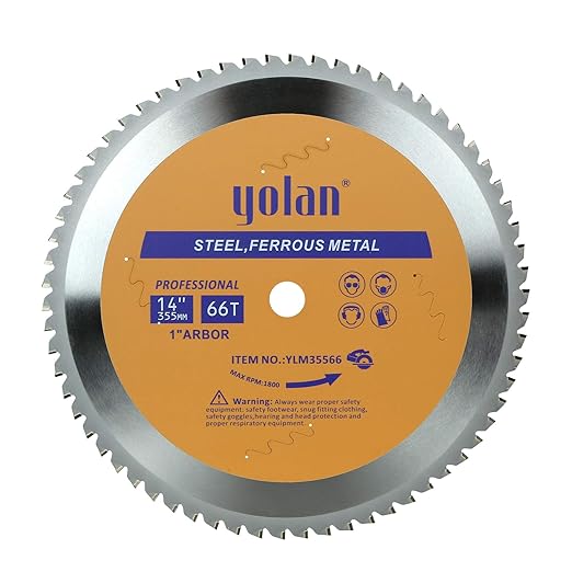 Yolan 14” Circular Saw Blade with 66 Teeth, Cermet Carbide Tipped, 1 Inch Arbor for TCT Miter Saw Blade, Cermet Tip,Cutting Metal & Steel