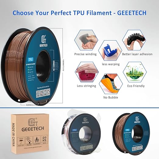 Geeetech TPU Filament 1.75mm, Shore 95A ??Flexible 3D Printer Filament with High Elasticity, 1KG (2.2lbs) Spool, Dimensional Accuracy 짹0.03mm, Fits Most FDM Printers (Brown)