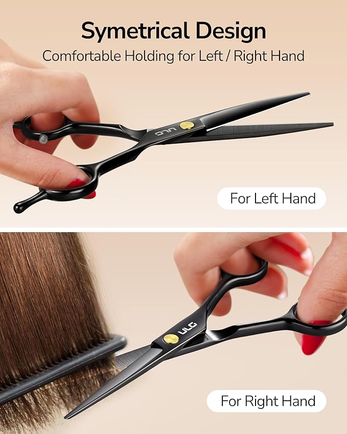 ULG Professional Hair Cutting Scissors 6.5 Inch ??Sharp Barber Shears, Stainless Steel Symmetrical Salon Haircut Scissors for Women, Men, Kids, Gloss Paint Finish, Black