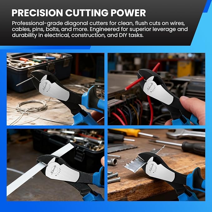 7-inch Wire Cutters Ultra Tough Side Cutters Dikes Durable Diagonal Cutting Pliers in High Carbon Steel for Electrical, Artificial Flowers and Homes Repairing Heavy Duty Cutting Tools
