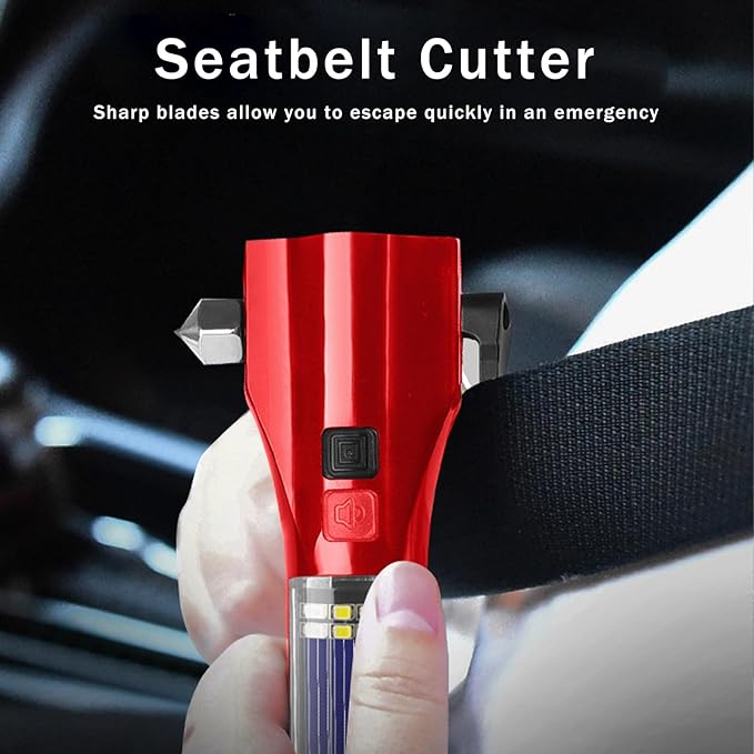 Car Glass Breaker Hammer with Flashlight, Multi-Function Rechargeable Emergency Escape tools with Window Breaker and Seatbelt Cutters,Bright Solar Torch竊?RescueAlarm Rescue, Strobe SOS Beacon