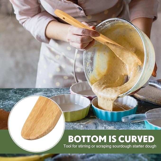 Baderke 11 Inch Wooden Sourdough Bread Mixing Stir and 13 Inch Wooden Spatula Paddle Stirring Stick for Kitchen Cooking Mixing Tool for Sourdough Starter Cookware Pot(Bamboo Wood)