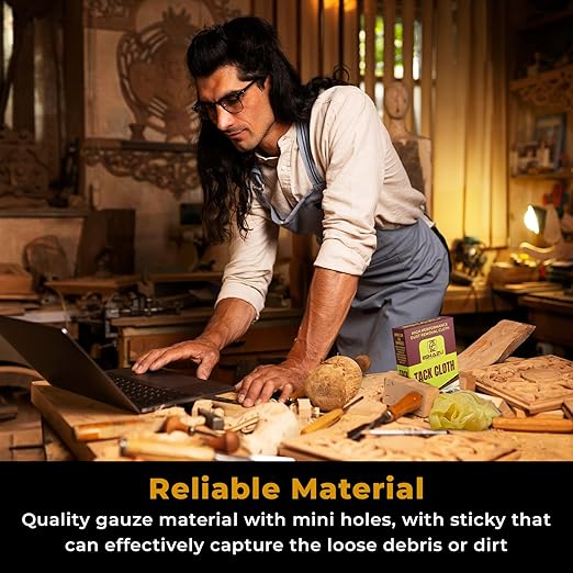 Eshazu Premium Tack Cloth (Pack of 12) ??Professional Grade Dust and Particle Remover for Woodworking and Painting ??Tack Rags for Surface Cleaning ??Silicone & Wax Free, Anti-Static