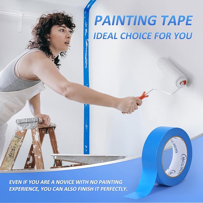 10 Rolls Painters Tape 1.41 inch Bulk Painter Tape Blue Wide Roll, Blue Masking Tape, 1.41 Inches x 55 Yards for General Purpose Wall Painting, Home Improvement