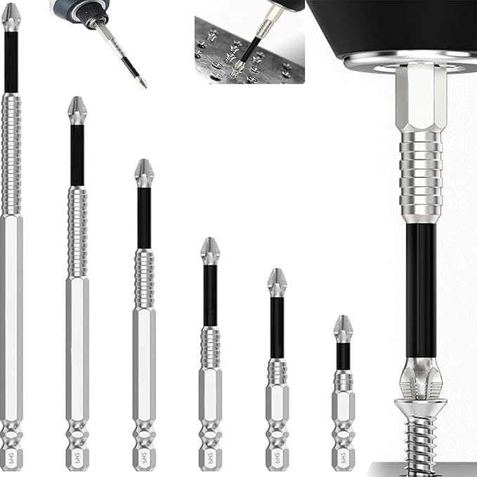 High Magnetic Screwdriver Drill Bit Set, K5 Impact Resistant Non Slip Bit, Strong Magnetic Drill Bit Set, Anti-Slip Magnetic Electric Screwdriver Set, 25 50 65 70 90 150mm (6Pcs)