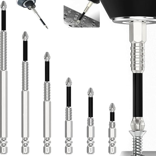 High Magnetic Screwdriver Drill Bit Set, K5 Impact Resistant Non Slip Bit, Strong Magnetic Drill Bit Set, Anti-Slip Magnetic Electric Screwdriver Set, 25 50 65 70 90 150mm (6Pcs)