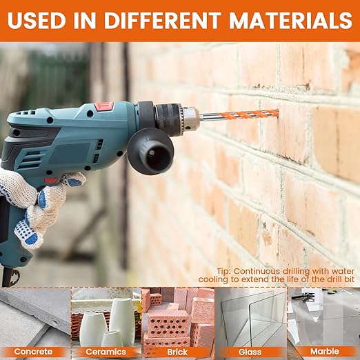 15PCS Concrete Carbide Drill Bits Set 5/32"-1/2" Masonry Drill Bits Set,Tile Drill Bit Set 6 Sizes Shockproof Tungsten Steel with 1/4" Hex Shank for Class/Brick/Plastic/Cement/Tile (1 Set)