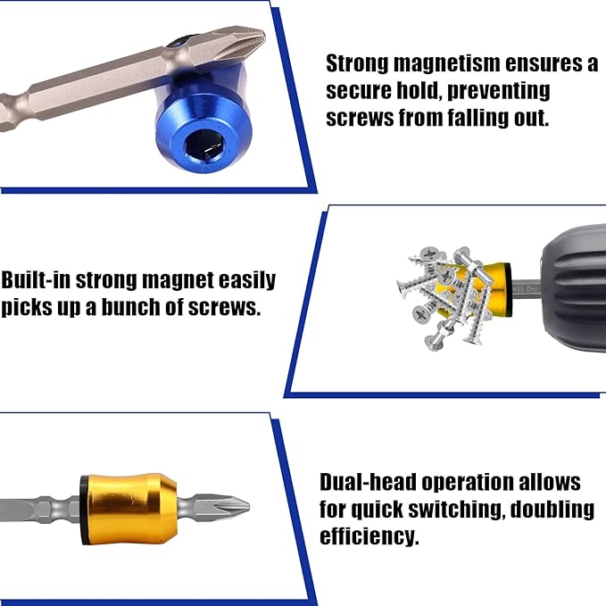 5pcs Strong Magnetic Screw Ring, 5 Colors Screwdriver Magnetic Ring with Double-Ended Screwdriver Bit Holder for Drill Tool Woodworking Maintenance Household Repairs