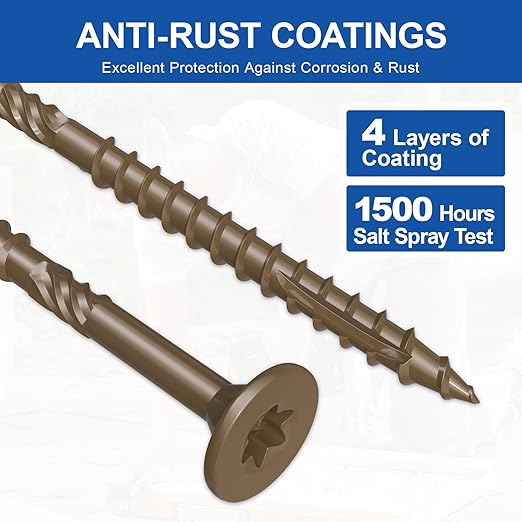 #10 x 3??Deck Screws, 316Pcs Star Drive Wood Screws, Rust Resistant Timber Screws for Timber/Log/Landscaping Wood, T25 Star Bit Included, Brown