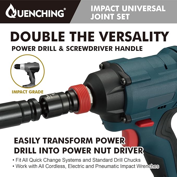 Impact Wobble Extension Set, Grade Extension Set, Universal Swivel Set, Socket Extensions with Holder, 1/4, 3/8, 1/2 Drive, made in Cr-V (3Pcs, Impact Universal Joint-Socket)