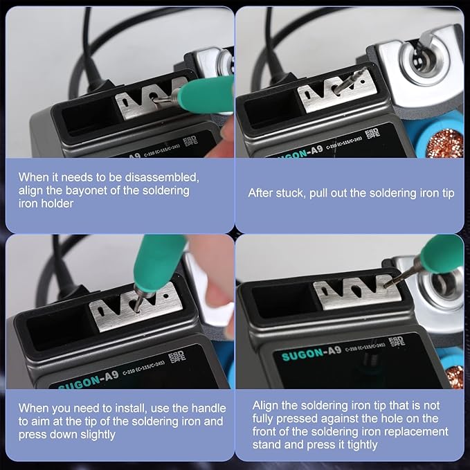 SUGON A9 210 Precision Soldering Station, Fast heating to 716째F in 2 seconds, 120W Soldering Iron Station kit with 6 Soldering Iron Tip, 3 Preset temperature, 212-842?? Soldering Iron Replacement Rack