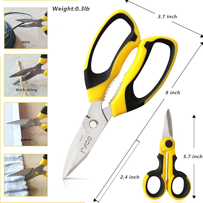 8-Inch Heavy Duty Scissors ??Ultra Sharp Stainless Steel Shears with Serrated Edge & Protective Cover, Ideal for Cardboard, Wire, Fabric & More (Yellow)