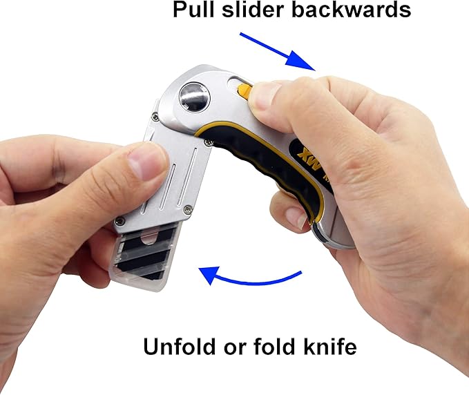 XW Folding Carpet Knife, Razor Blade Heavy Duty Utility Knife with Protective Cap, Extra 5 Blades Included