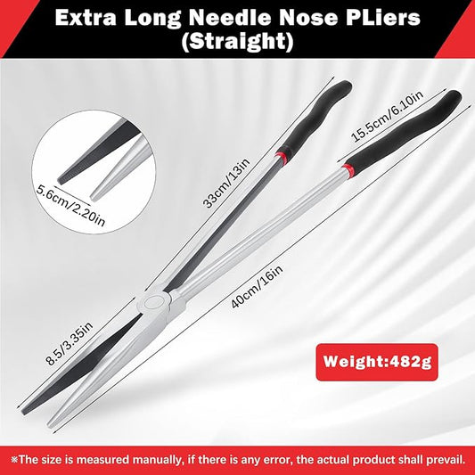 16in Needle Nose Pliers,Extra Long Needle Nose Pliers Steel Long Reach Pliers with Nonslip Handle Repairing Hand Tool for Narrow Spaces and Limited Areas
